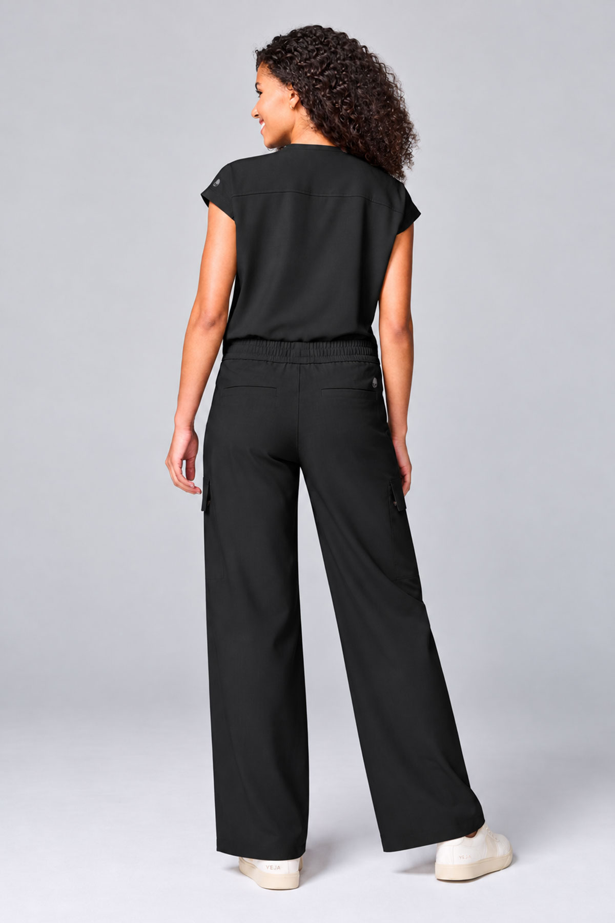 Women's Healing Hands Mandarin Collar scrub top black-7