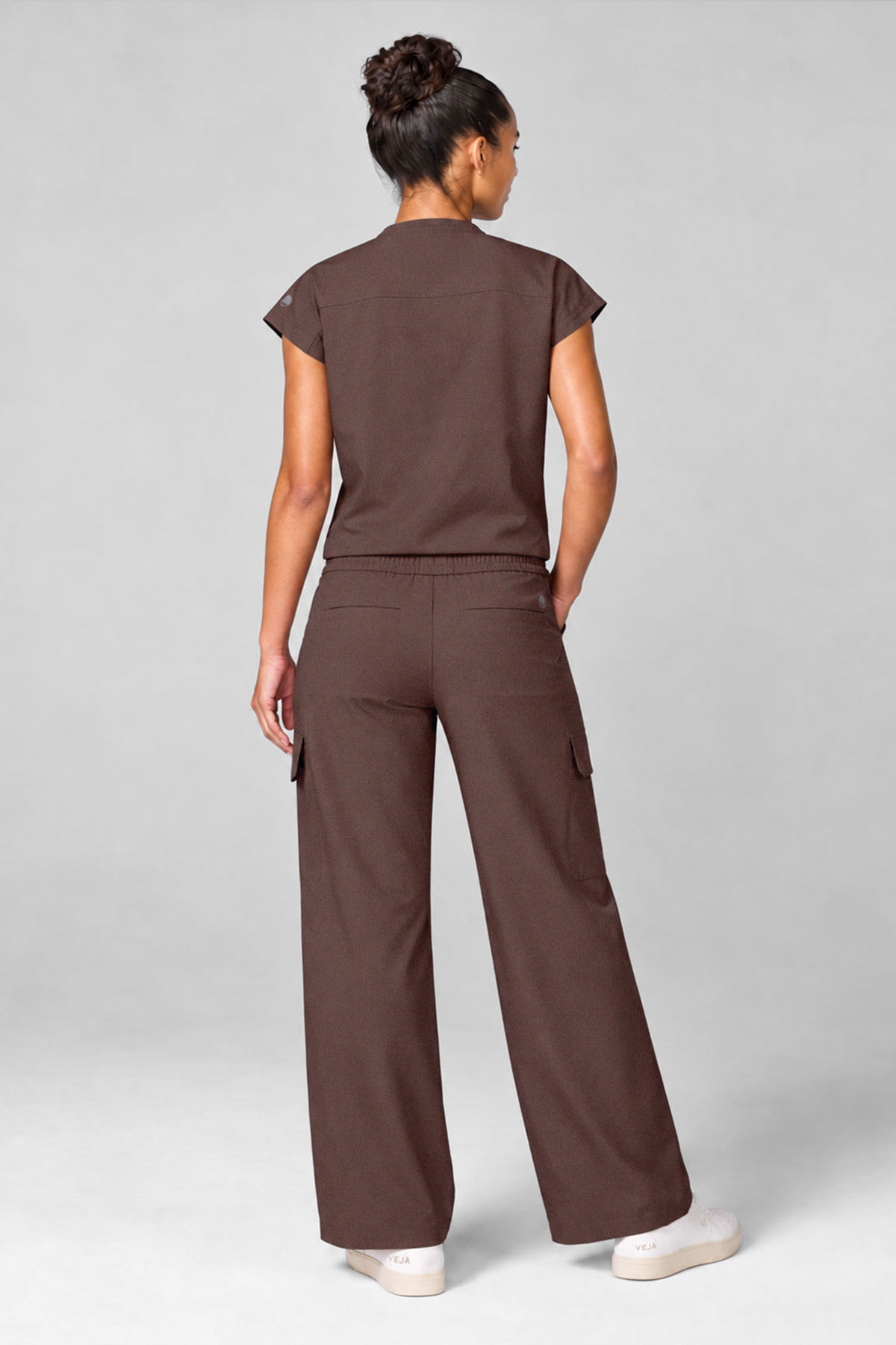 Women's Healing Hands Mandarin Collar scrub top brown-7