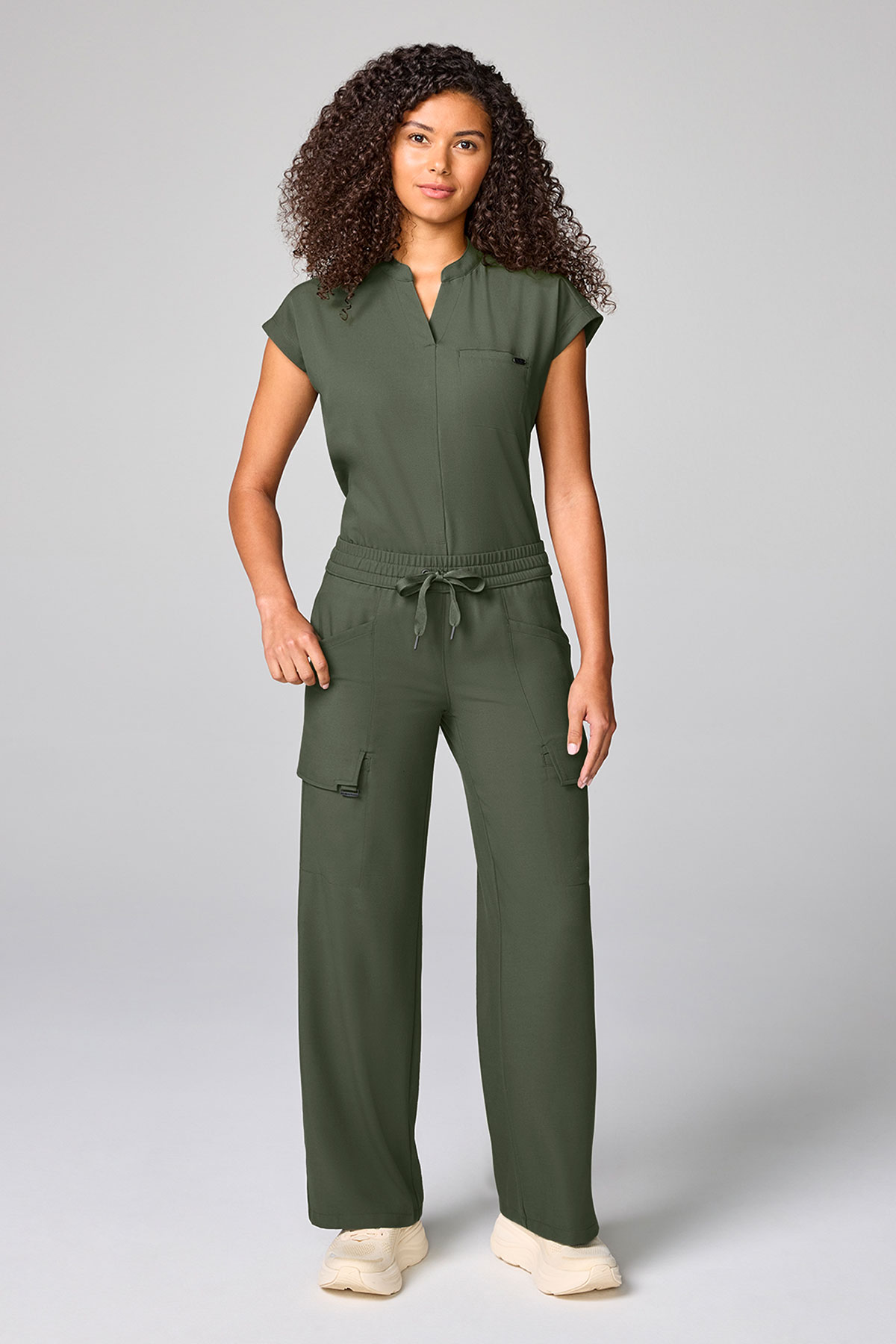 Women's Healing Hands Mandarin Collar scrub top olive-5