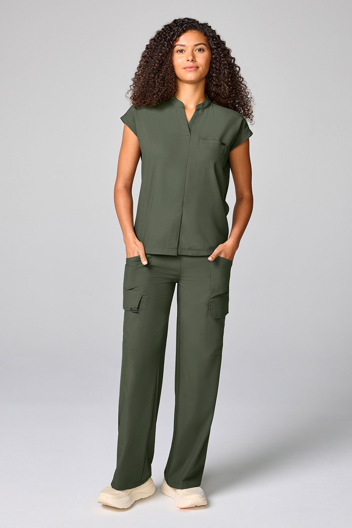 Women's Petite Healing Hands Wide Leg scrub trousers olive-6