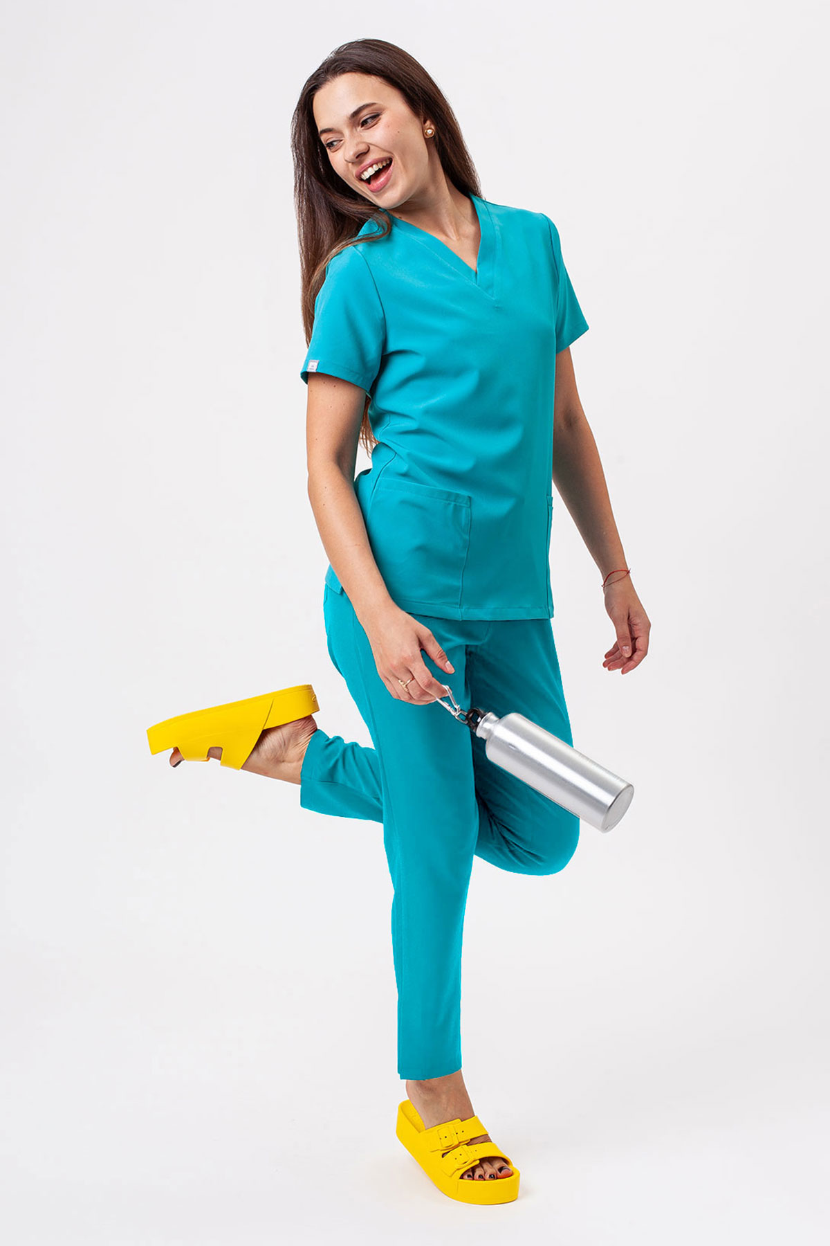 Women's Sunrise Move Line scrub trousers teal blue-6