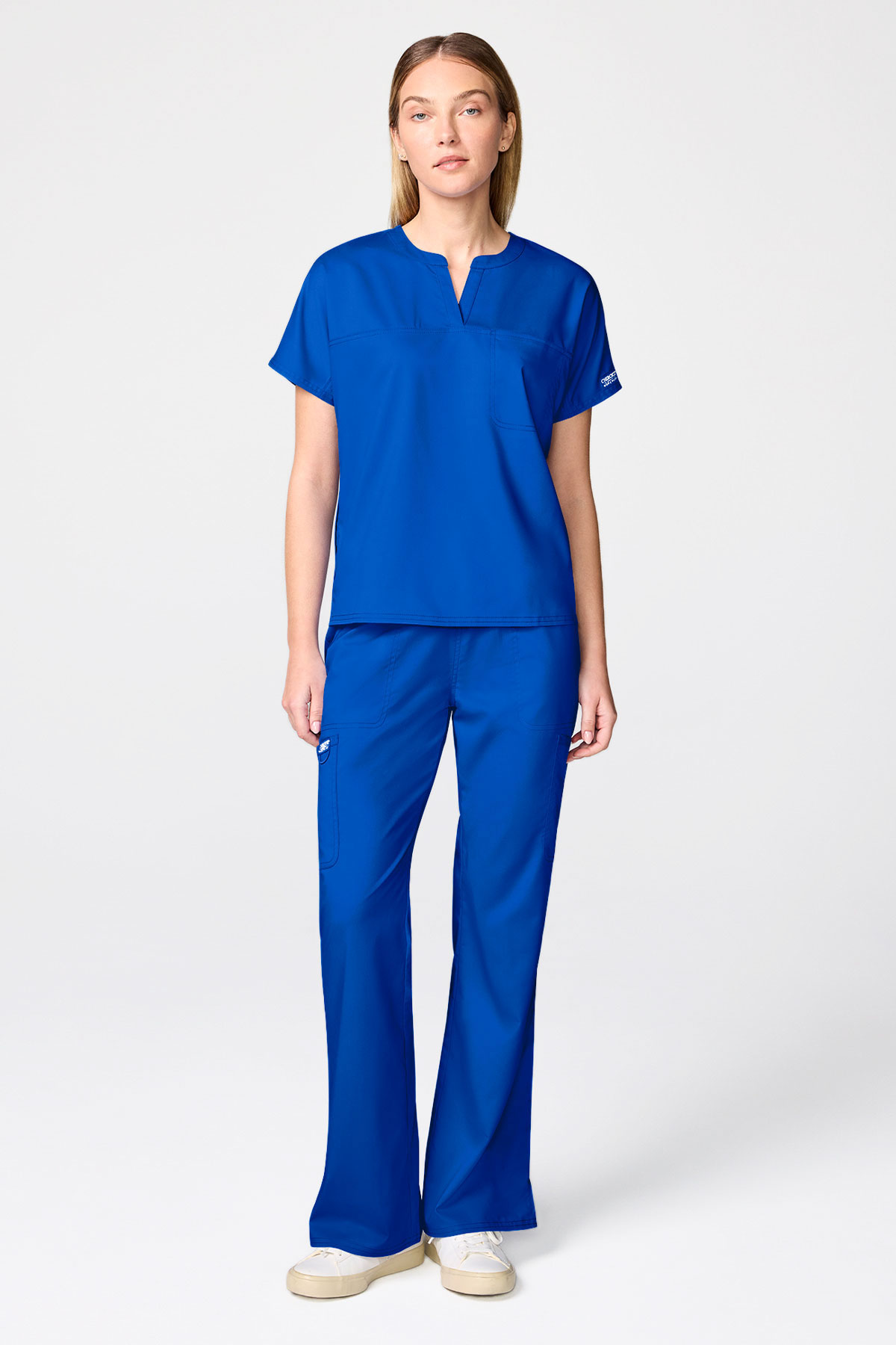 Women's Cherokee Revolution Mandarin Collar scrub top royal blue-4