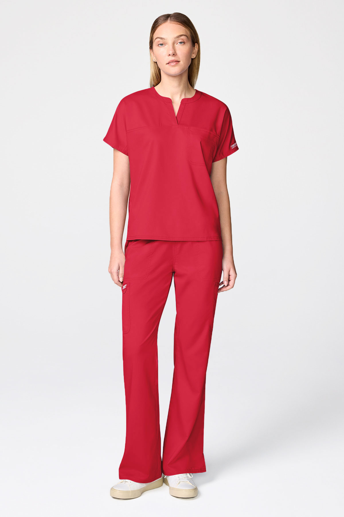 Women's Cherokee Revolution Mandarin Collar scrub top red-6