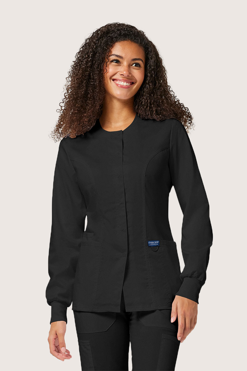 Women's Cherokee Revolution Snap scrub top black-3