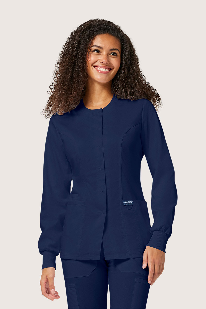 Women's Cherokee Revolution Snap scrub top navy-3