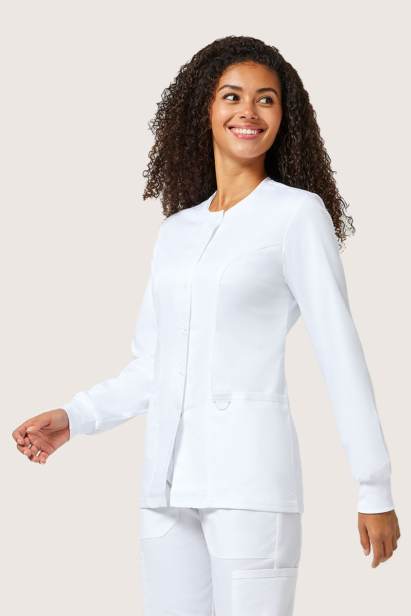 Women's Cherokee Revolution Snap scrub top white-3
