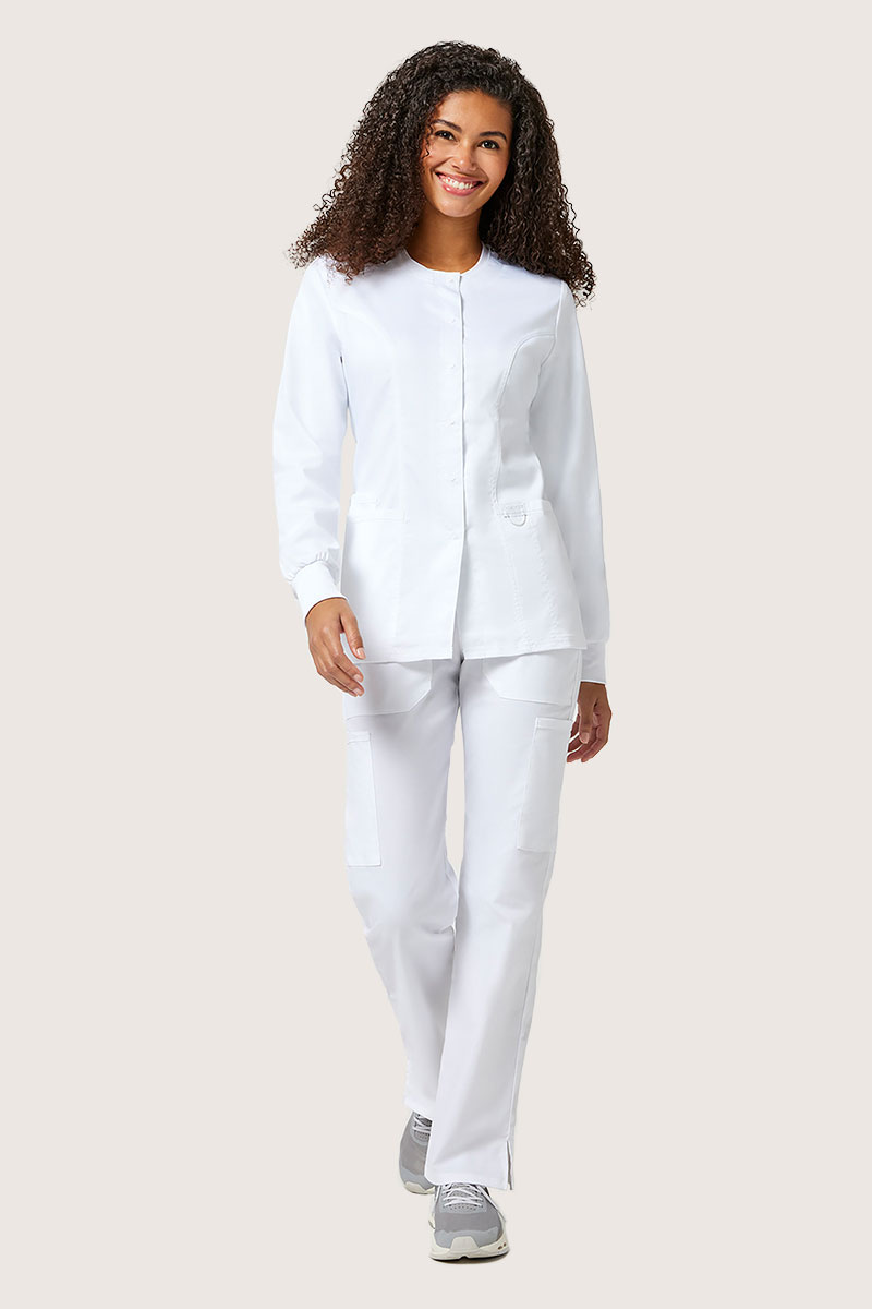 Women's Cherokee Revolution Snap scrub top white-4