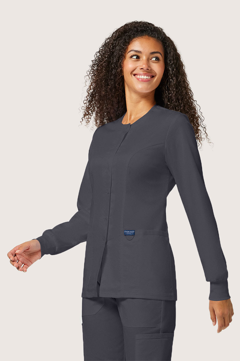 Women's Cherokee Revolution Snap scrub top pewter-4