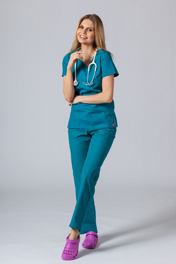 Women’s Maevn Red Panda Asymetric scrub top teal blue-2