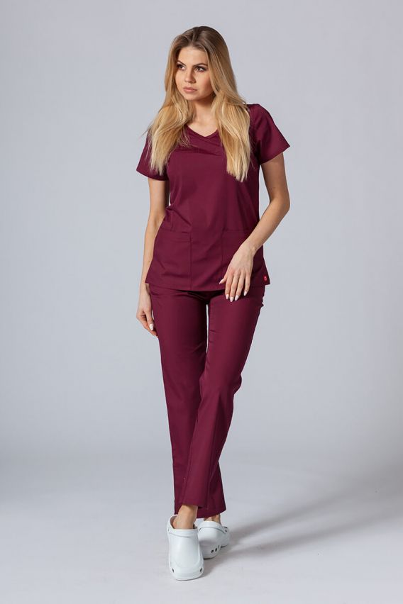 Women’s Maevn Red Panda Asymetric scrub top wine-2