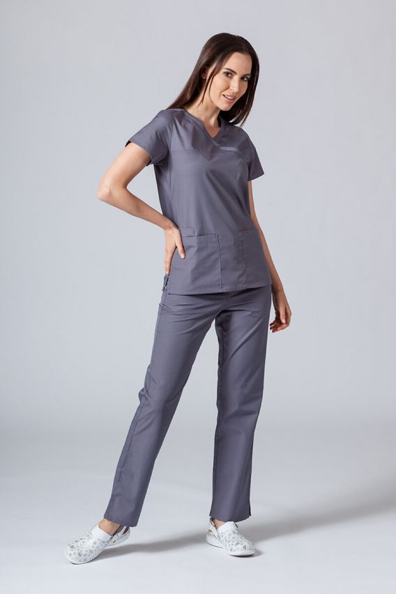 Women’s Maevn Red Panda Asymetric scrub top pewter-1