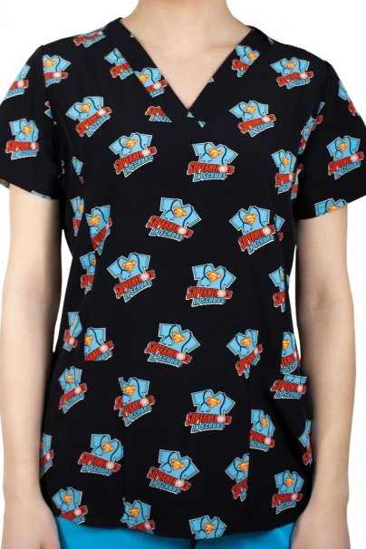 Women’s Maevn Prints scrub top Superhero-2