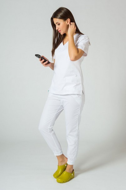 Women's Sunrise Uniforms Basic Jogger scrubs set (Light top, Easy trousers) white-11