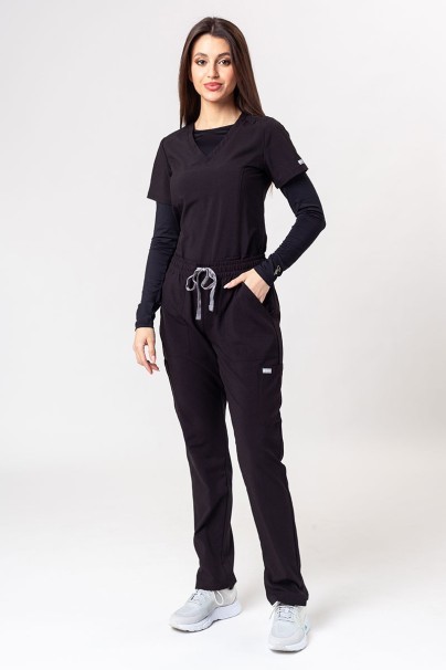 Women's Maevn Momentum scrubs set (Double V-neck top, 6-pocket trousers) black-4