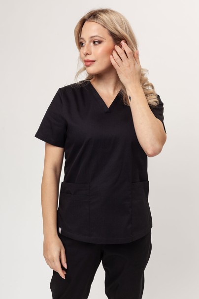 Women’s Sunrise Uniforms Basic Classic FRESH scrubs set (Light top, Regular trousers) black-2
