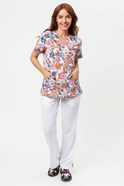 Womens Cherokee Prints V-neck scrub top Fin-tastic Watercolor-2