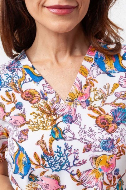 Womens Cherokee Prints V-neck scrub top Fin-tastic Watercolor-3