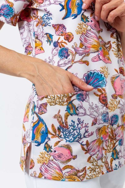 Womens Cherokee Prints V-neck scrub top Fin-tastic Watercolor-4