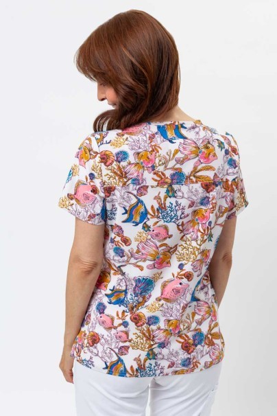 Womens Cherokee Prints V-neck scrub top Fin-tastic Watercolor-2