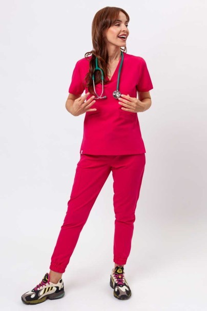 Women's Sunrise Uniforms Premium scrubs set (Aura top, Vibe jogger trousers) raspberry-2