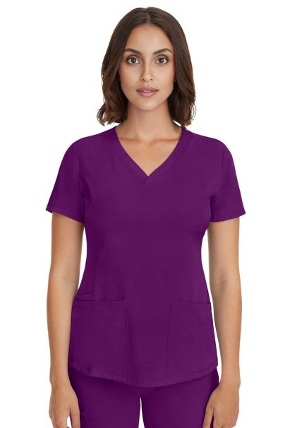 Women's Healing Hands Monica V-neck scrub top eggplant-2