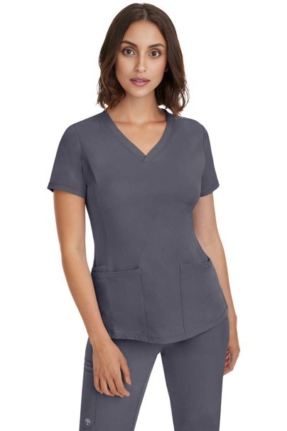 Women's Healing Hands Monica V-neck scrub top pewter-3