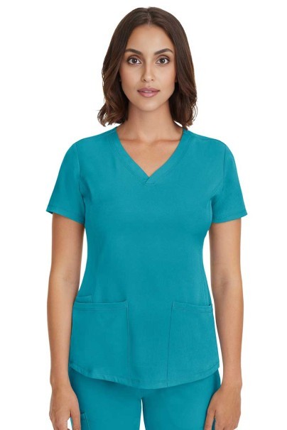 Women's Healing Hands Monica V-neck scrub top teal blue-3