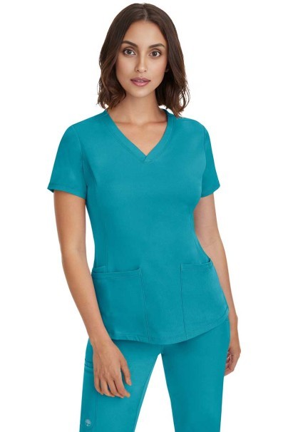 Women's Healing Hands Monica V-neck scrub top teal blue-1