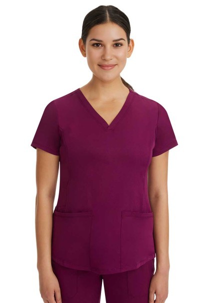 Women's Healing Hands Monica V-neck scrub top wine-3