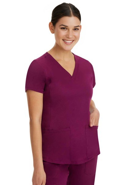Women's Healing Hands Monica V-neck scrub top wine-2