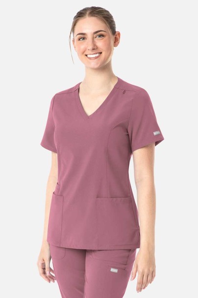 Women's Maevn Momentum scrubs set (Double V-neck top, 6-pocket trousers) rose pink-2
