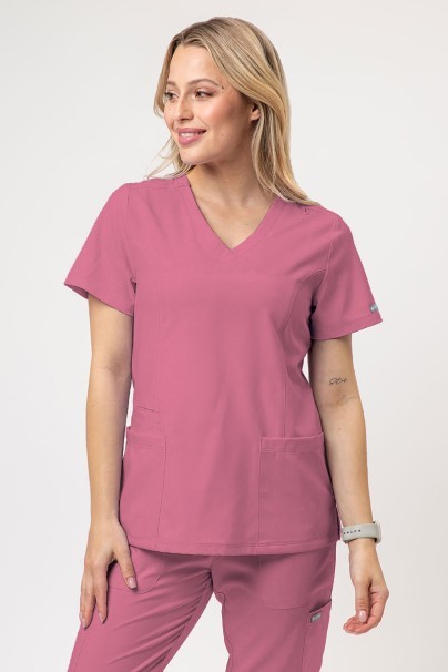 Women's Maevn Momentum scrubs set (Double V-neck top, 6-pocket trousers) rose pink-2