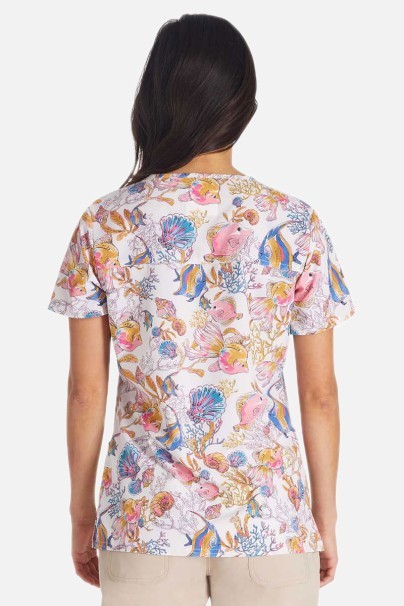 Womens Cherokee Prints V-neck scrub top Fin-tastic Watercolor-1