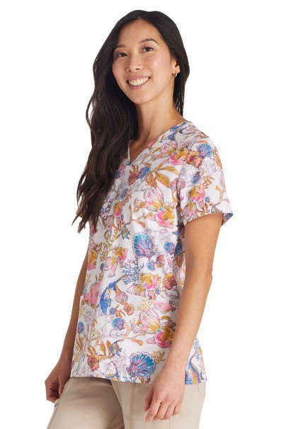 Womens Cherokee Prints V-neck scrub top Fin-tastic Watercolor-2