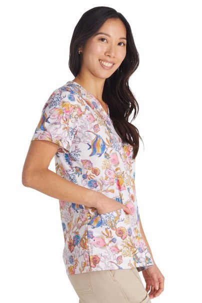 Womens Cherokee Prints V-neck scrub top Fin-tastic Watercolor-3
