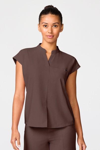Women's Healing Hands Quest Mandarin Collar scrub top brown