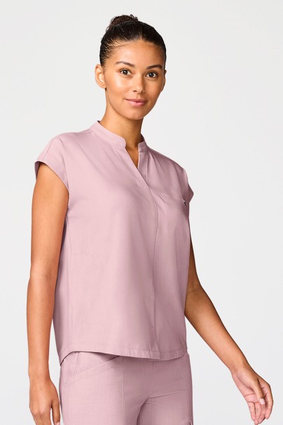 Women's Healing Hands Quest Mandarin Collar scrub top pearly pink