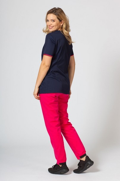 Bluza medyczna damska na zamek Sunrise Uniforms ciemny granat/malina