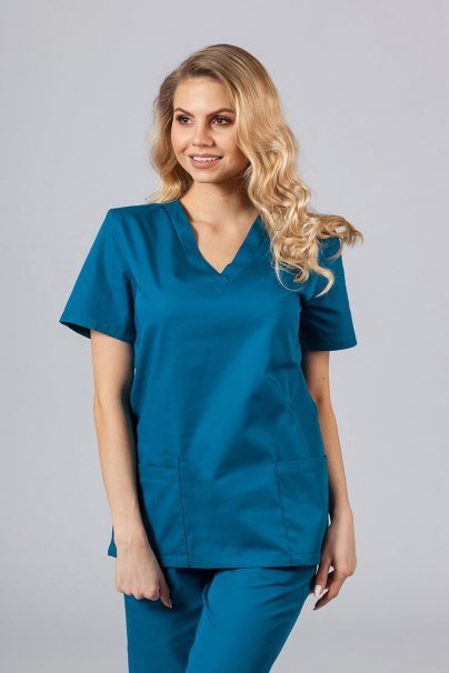 Women’s Sunrise Uniforms Basic Classic scrubs set (Light top, Regular trousers) caribbean blue-2