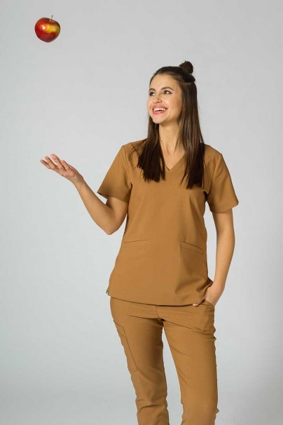 Women’s Sunrise Uniforms Premium Joy scrubs top brown-2