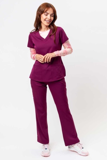 Women's Healing Hands Monica V-neck scrub top wine-7