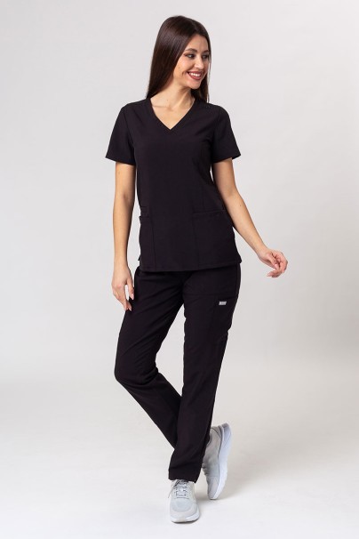 Women's Maevn Momentum scrubs set (Double V-neck top, 6-pocket trousers) black-2