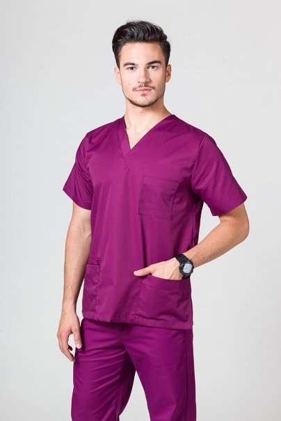 Men’s Sunrise Uniforms Basic Classic scrubs set (Standard top, Regular trousers) wine-2