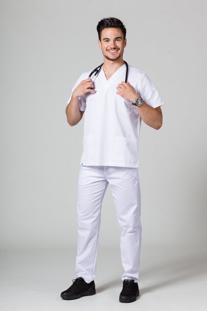 Men’s Sunrise Uniforms Basic Classic scrubs set (Standard top, Regular trousers) white-1