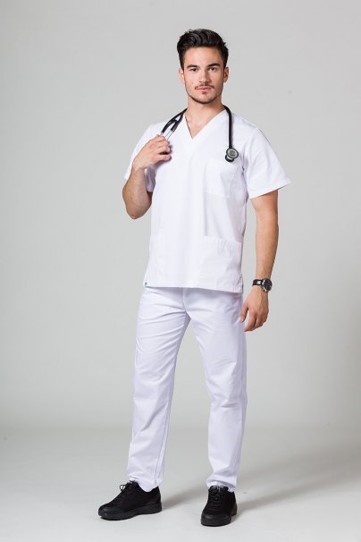 Men’s Sunrise Uniforms Basic Classic scrubs set (Standard top, Regular trousers) white-2