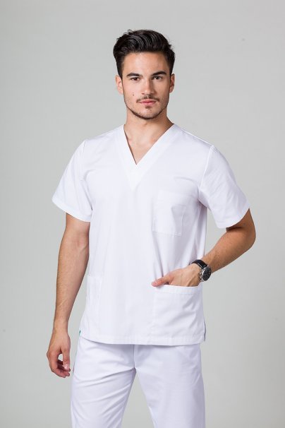 Men’s Sunrise Uniforms Basic Classic scrubs set (Standard top, Regular trousers) white-4