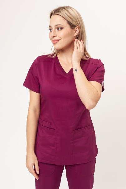 Women's Cherokee Revolution (V-neck top, Mid Rise trousers) scrubs set wine-2