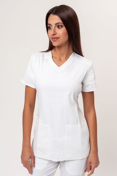 Women's Cherokee Revolution (V-neck top, Mid Rise trousers) scrubs set white-2