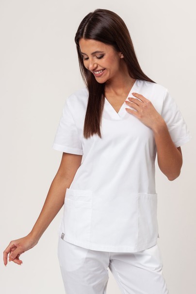 Women’s Sunrise Uniforms Basic Classic FRESH scrubs set (Light top, Regular trousers) white-2