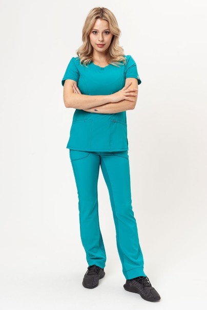 Women's Cherokee Infinity Round Neck scrub top white teal blue-8